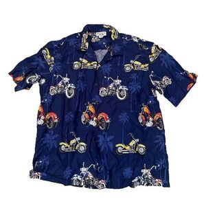 Pacific Legend Mens Size 2XL Hawaiian Chopper Motorcycle Shirt Dark Blue